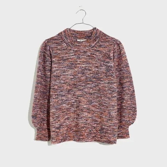 MADEWELL Space-Dye Eaton Puff-Sleeve Pullover Sweater Marled Plum Purple X-Large - Picture 11 of 14
